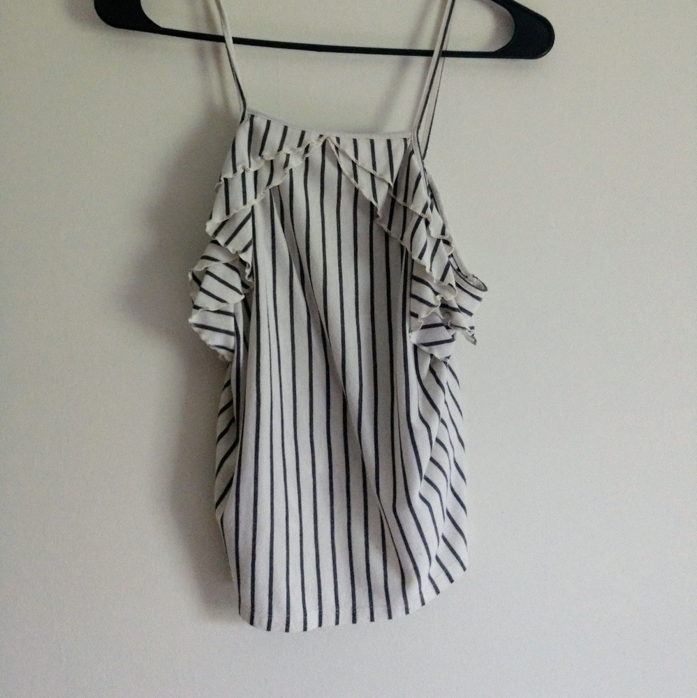 Gray and White Ruffled Tank